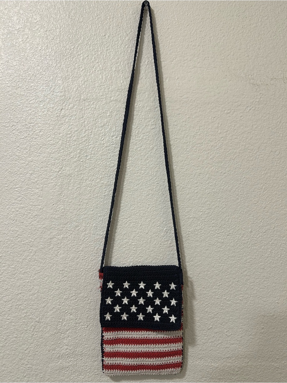 Handmade Navy & Red Stars-Striped Crossbody Bag